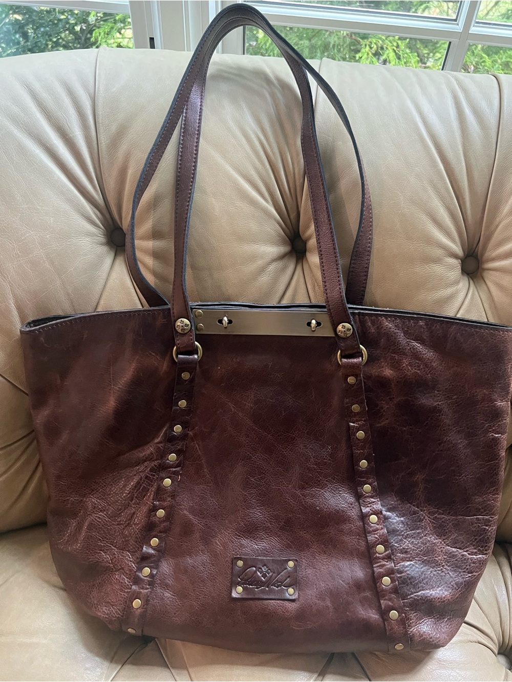Patricia Nash Benvenuto Brown Leather Studded Tote Bag